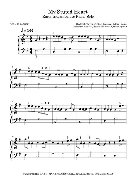 My Stupid Heart (arr. Jim Lansing) Sheet Music | Peter Rycroft | Easy Piano