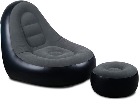 Buy Inflatable Lounge Chair With Ottoman Blow Up Chaise Lounge Air Lazy Sofa Set Flocked Couch