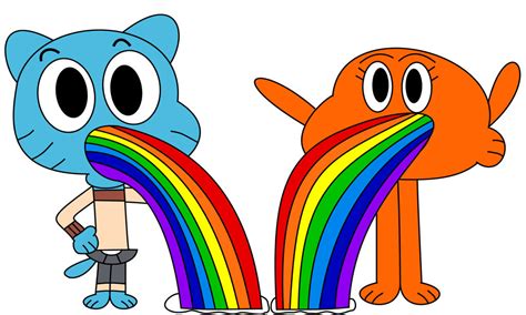 Gumball And Darwin Puking Rainbows By Dev Catscratch On Deviantart