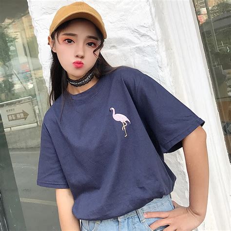 Missiiv Harajuku Vintage Loose White Blue T Shirt Korean Style Women