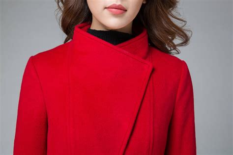 Coats For Women Red Winter Coat Asymmetrical Coat Pleated Etsy