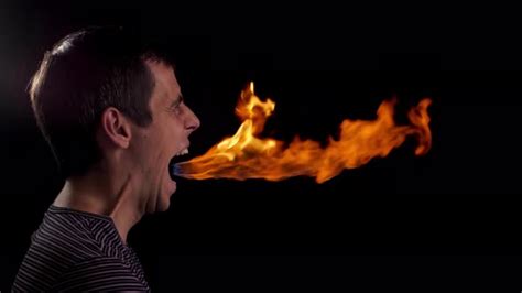 Fire From The Mouth Of A Man Stock Footage Videohive