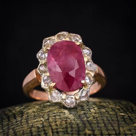 Antique Victorian 5 Carat Burma Ruby Cluster Ring In 18k Gold Etsy