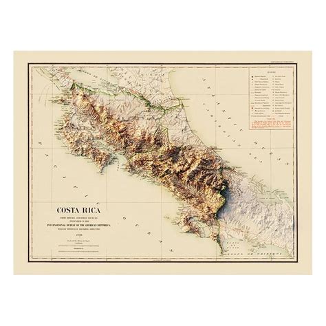 Costa Rica 1903 Relief Map Relief Map Map Relief