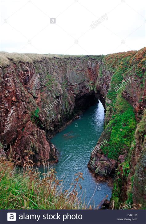 An Arch And Collapsed Sea Cave At Bullers Of Buchan Aberdeenshire