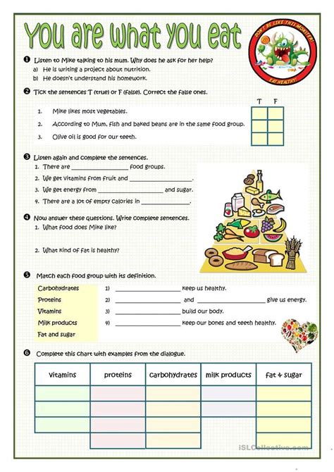 Healthy Food Worksheets Pdf