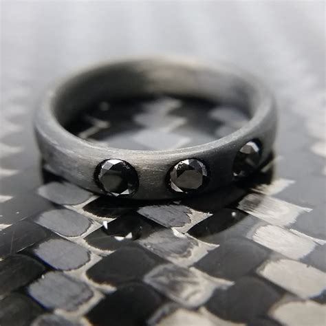 Carbon Fiber Ring With 3mm Black Diamonds Core Carbon Rings