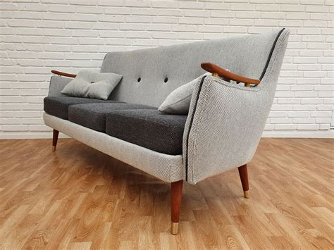 Vintage sofa grey in mahogany Scandinavian 1970s - Design Market