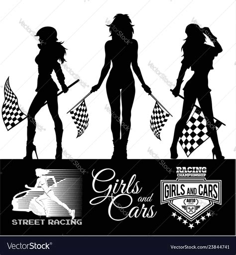 Street Racing Sexy Sport Girls With Starting Vector Image