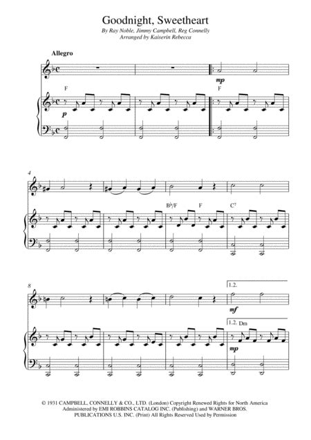 Goodnight Sweetheart Easy Piano Solo With Chords Free Music Sheet