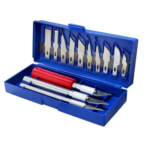 16 Pc Hobby Knife Set Arts And Craft Kit Cut And Trim 3 Handles And 13 Blades