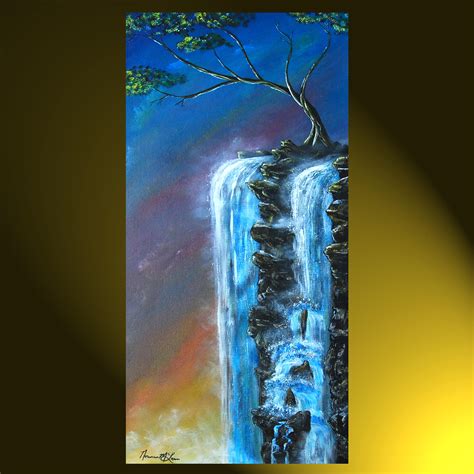 Misty Waterfall Original Art Acrylic Landscape Painting