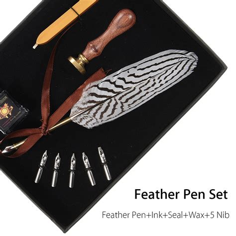 Antique Feather Writing Quill Pen Ink Seal Wax Set Collection Statione