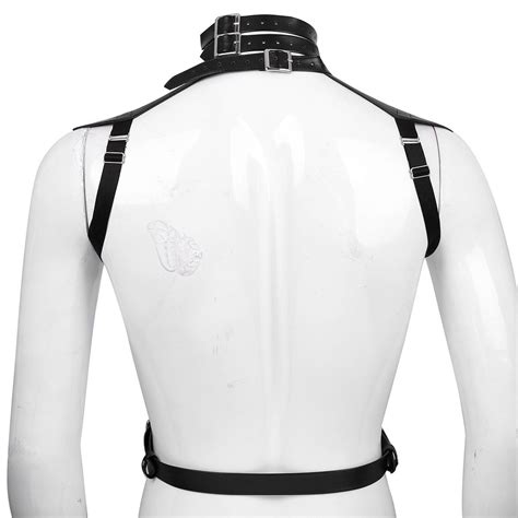 Sexy Costumesmen Black Faux Leather Harness Belt Metal Rings Male Halter Body Punk Gothic Crop
