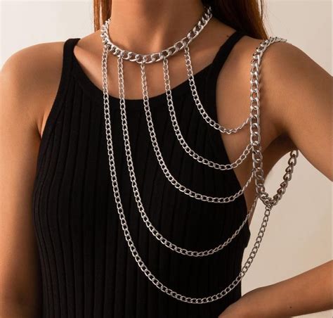 Body Chain Shoulder Chain Silver Shoulder Necklace Body Etsy In 2022