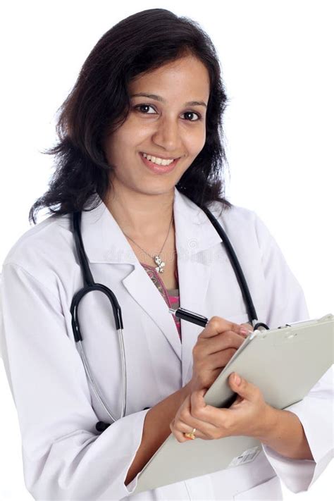 Young Female Doctor With Clipboard Stock Photo Image Of Isolated