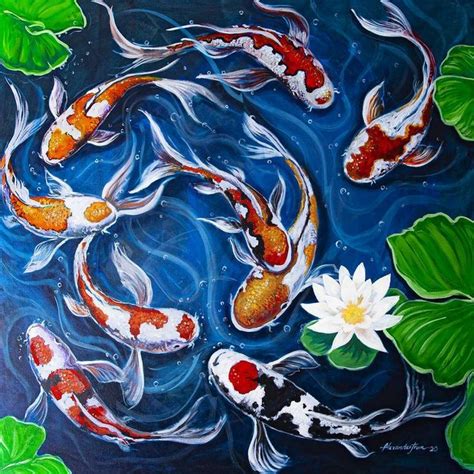 A Painting Of Koi Fish And Lily Pads