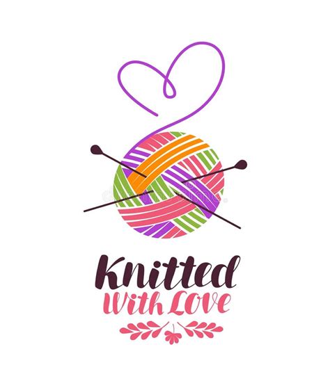 Knit Knitting Logo Or Label Knitted With Love Lettering Stock Vector