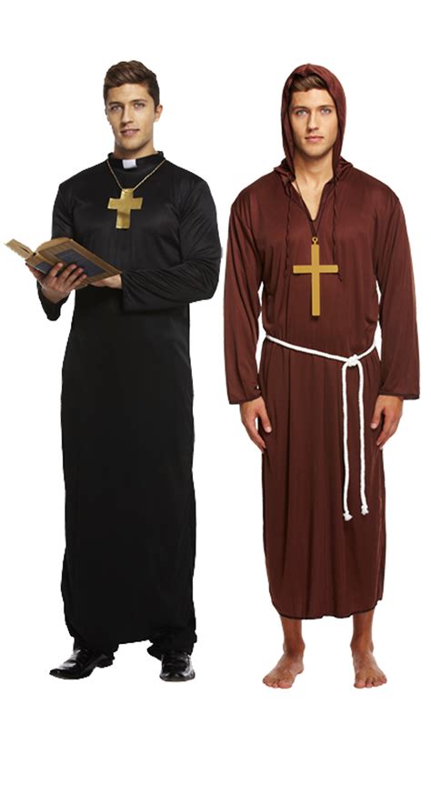 Monk Vicar Mens Fancy Dress Medieval Priest Robe Adults Halloween