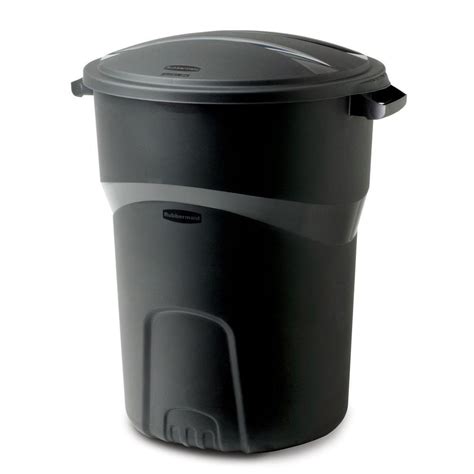 Rubbermaid Roughneck 32 Gal Black Round Trash Can With Lid 2008186