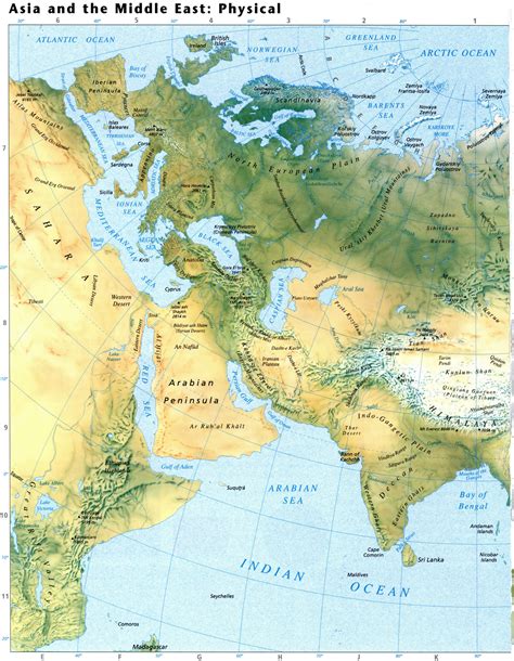 Asia Physical Map With Cities Rivers And Lakes Geographical Map For