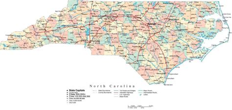 North Carolina Digital Vector Map With Counties Major Cities Roads