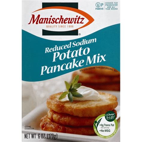 Either way, you'll still have a fluffy, homemade pancake that's better than any box mix could produce. Manischewitz Potato Pancake Mix, Reduced Sodium (6 oz ...