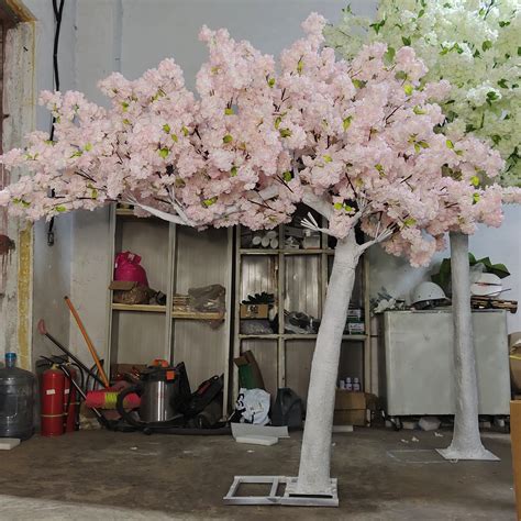 D Ct001 Customized Big Artificial Cherry Blossom Plant Faux Silk Pink