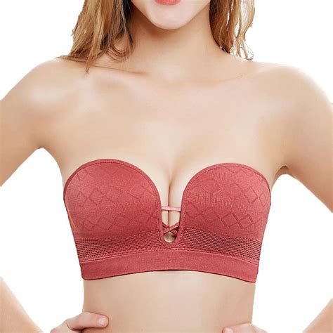 Womens Push Up Strapless Bra 3d Mold Padded Seamless Comfort Convertible Multiway Bras Size