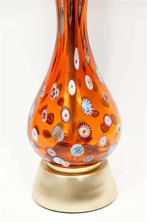 Pair Of Orange Murano Glass Lamps With Millefiori At 1stdibs