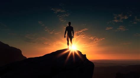 Premium Ai Image A Silhouette Of A Man Standing On A Mountain Top