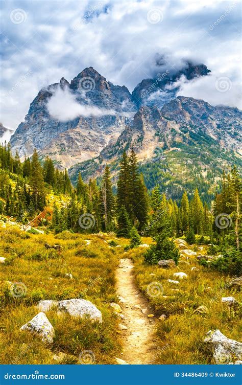 Hiking Trail In The Cascade Canyon Grand Teton National Park Stock