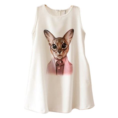 Chicnova Fashion Cat Print Sleeveless Chiffon Dress 38 Liked On