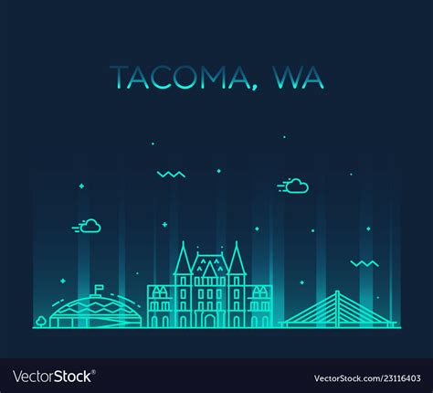 Tacoma Skyline Washington Usa Linear Style Vector Image