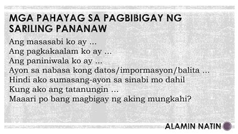 Mga Pahayag Na Ginagamit Sa Pagbibigay Opinyon Filipino 9 Gramatika