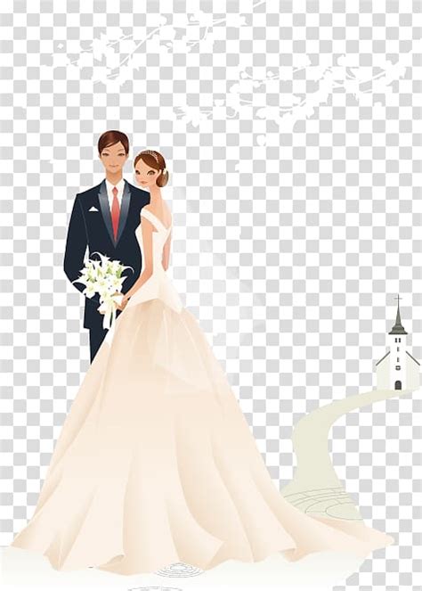 Newly Wed Couple Illustration Wedding Invitation Marriage Bridegroom