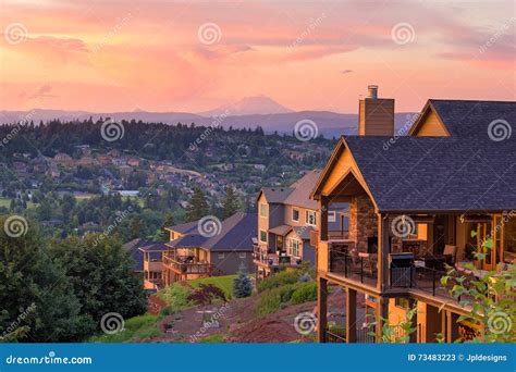 Sunset View From Deck Of Luxury Homes Stock Image Image Of Pacific