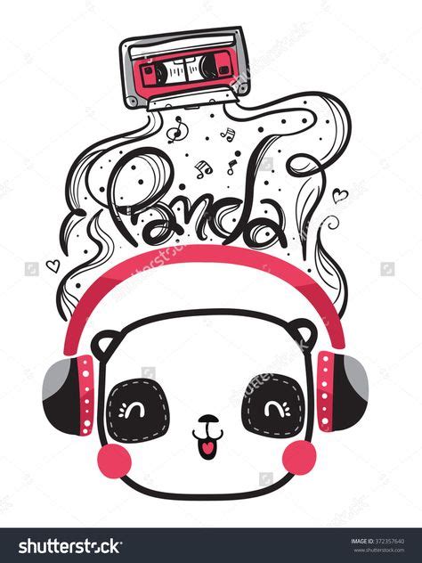 Cute Panda With Headphones Listening To Music A Cassette Vector