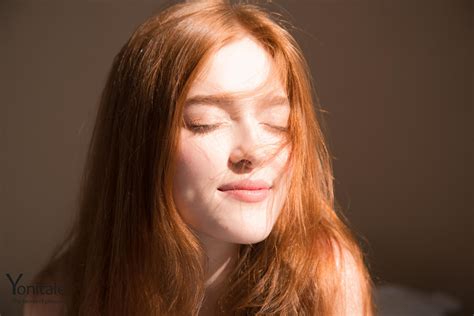 Wallpaper Redhead Jia Lissa Closed Eyes Hair In Face Smiling Women Indoors Model