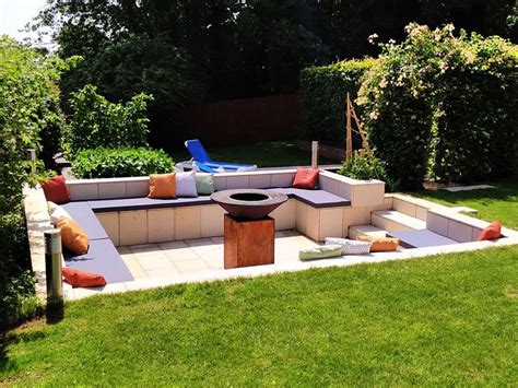 Fire Pit And Sunken Seating Outdoor Cushions Garden Seating Area