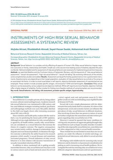 Pdf Instruments Of High Risk Sexual Behavior Assessment A Systematic