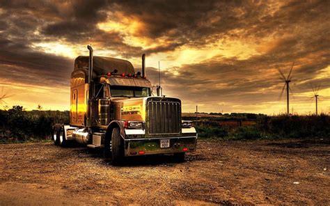 Download Wallpapers Kenworth W900 American Truck Trailer Evening