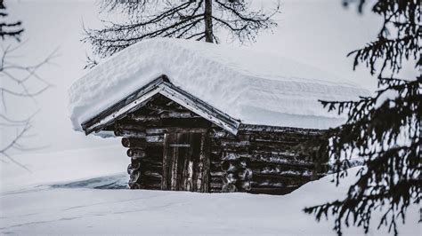 Download Wallpaper 1920x1080 Hut Wooden Snow Snowdrifts Winter Full