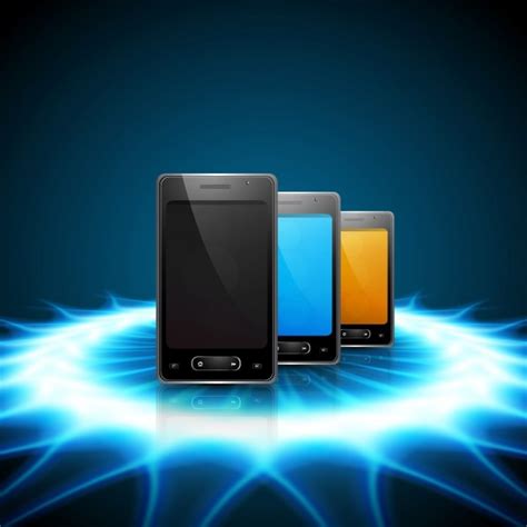 Free Vector Mobile Phones On Shiny Background