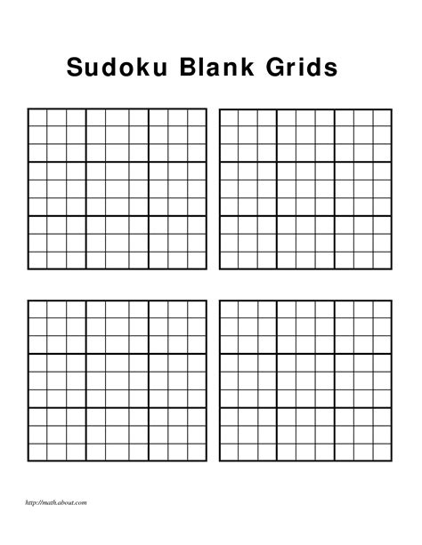 Sudoku Blank Grids Worksheet With Four Squares In The Middle And One On Top