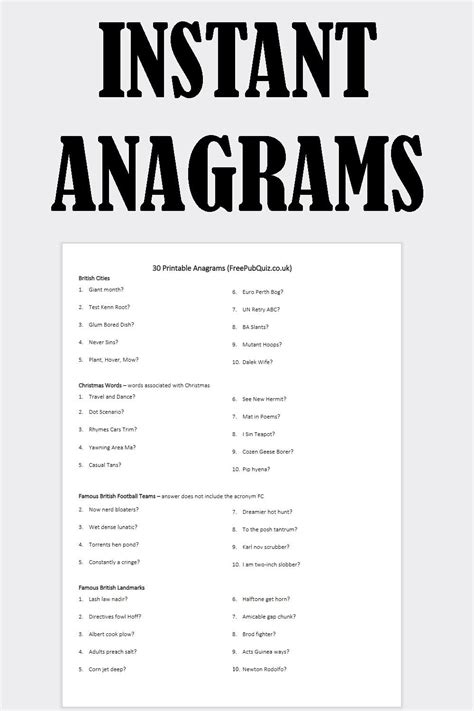 Anagrams Printable Worksheet