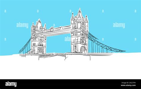 London Tower Bridge Lineart Vector Sketch And Drawn Illustration On