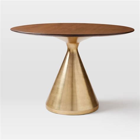 Silhouette Pedestal Round Dining Table - Dark Walnut/Antique Brass