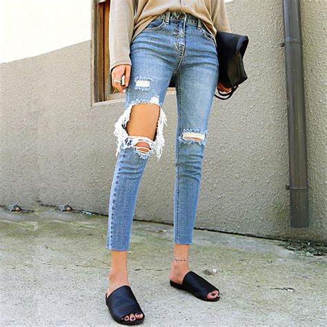 Brand Ripped Jeans Women Street Denim Pants Big Holes Torn Casual