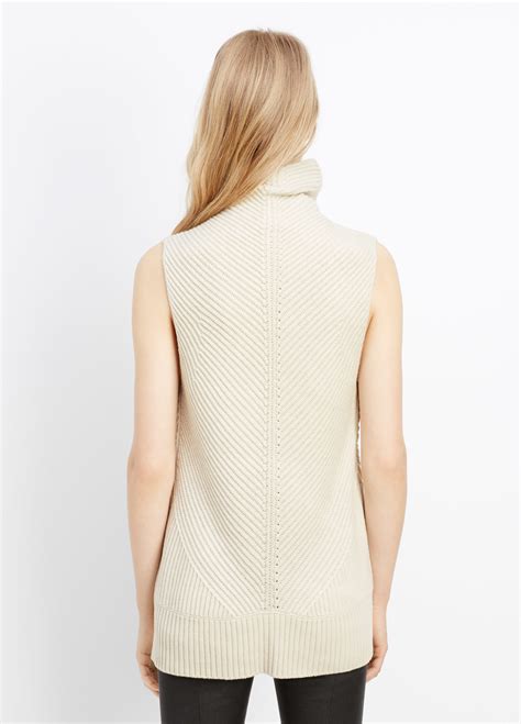 Vince Directional Rib Sleeveless Turtleneck Sweater In Beige Off White Lyst